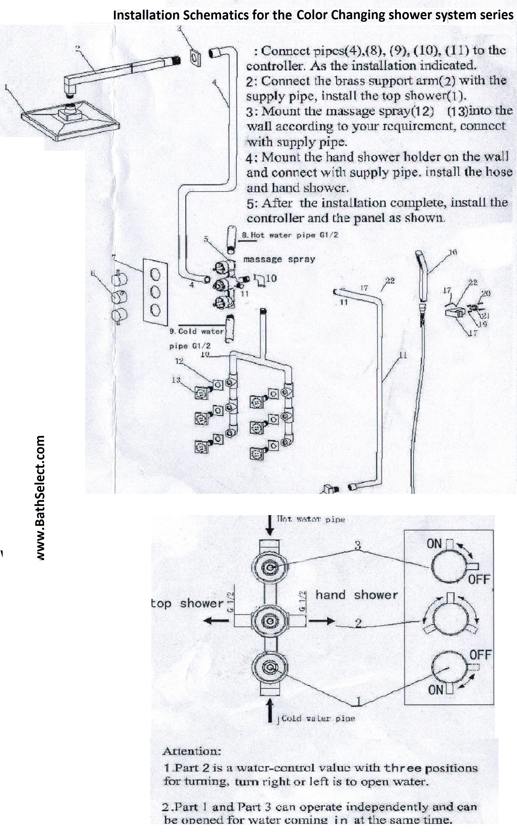 The Shower System Installation Schematics Diagram - color changing temperature sensing led shower head